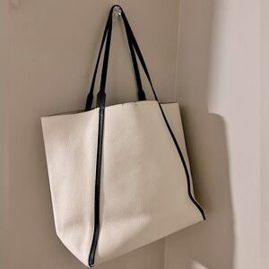 Botkier Pebbled Leather Trinity Tote Bag In Cream / Black Accent